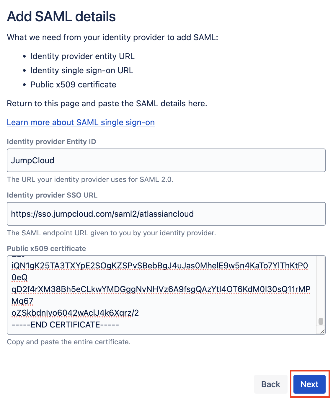 Complete SAML config