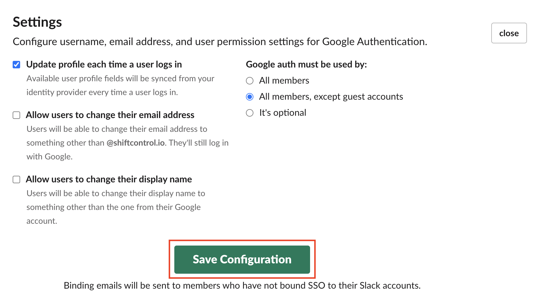 Google Auth Settings