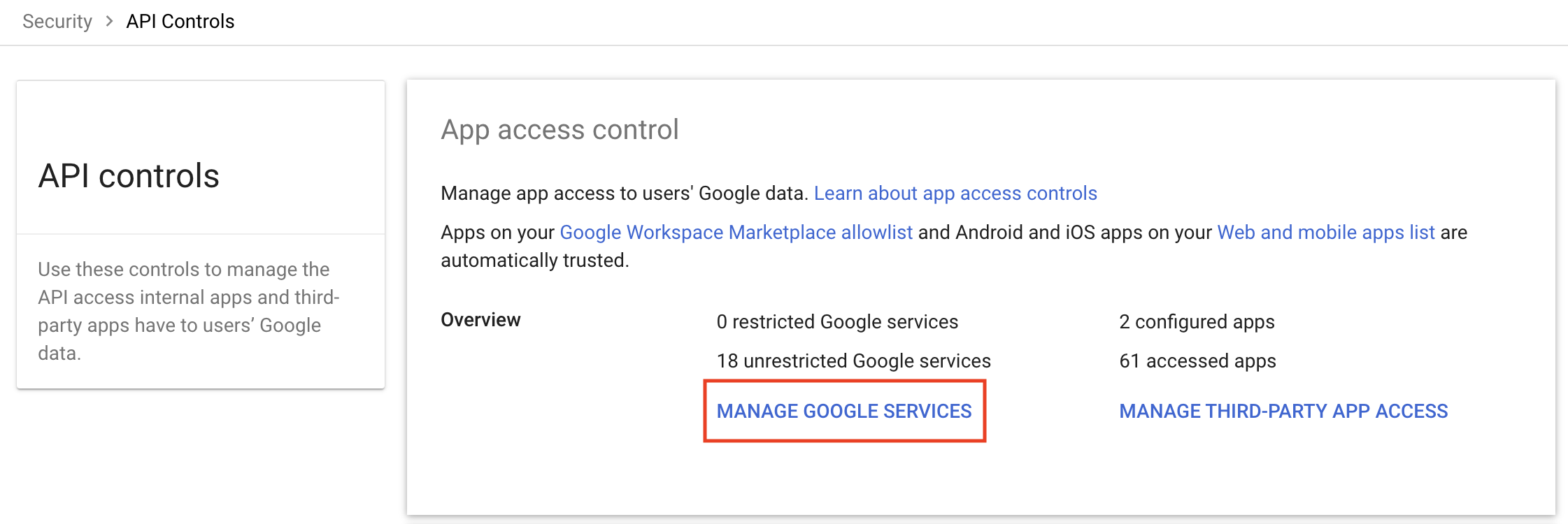 Manage Google Services