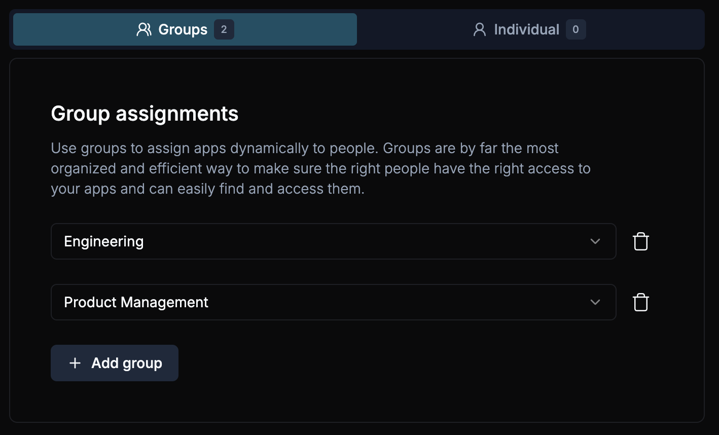 Edit an app's groups