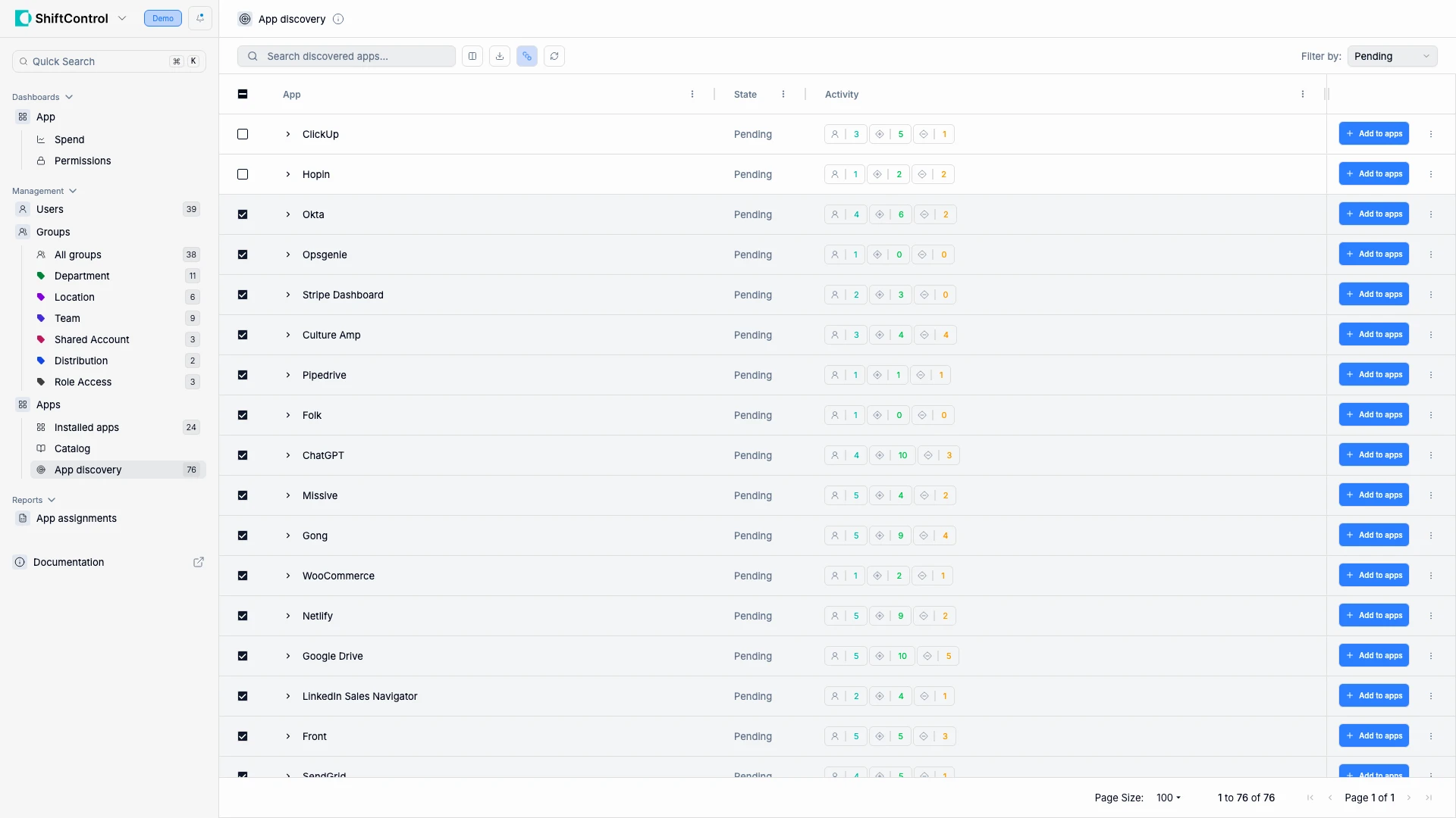 App Discovery bulk actions