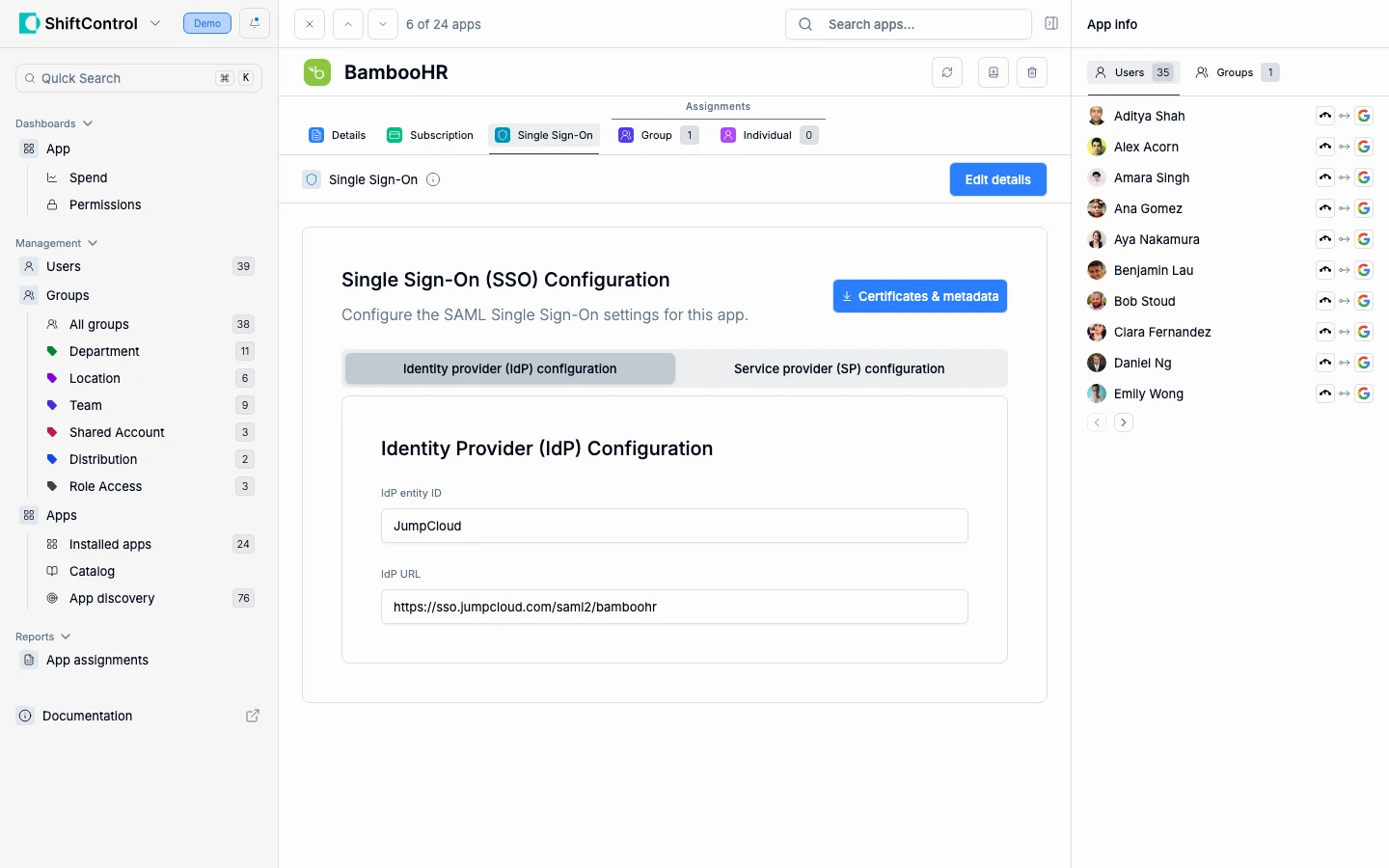 Edit an app's SSO configuration