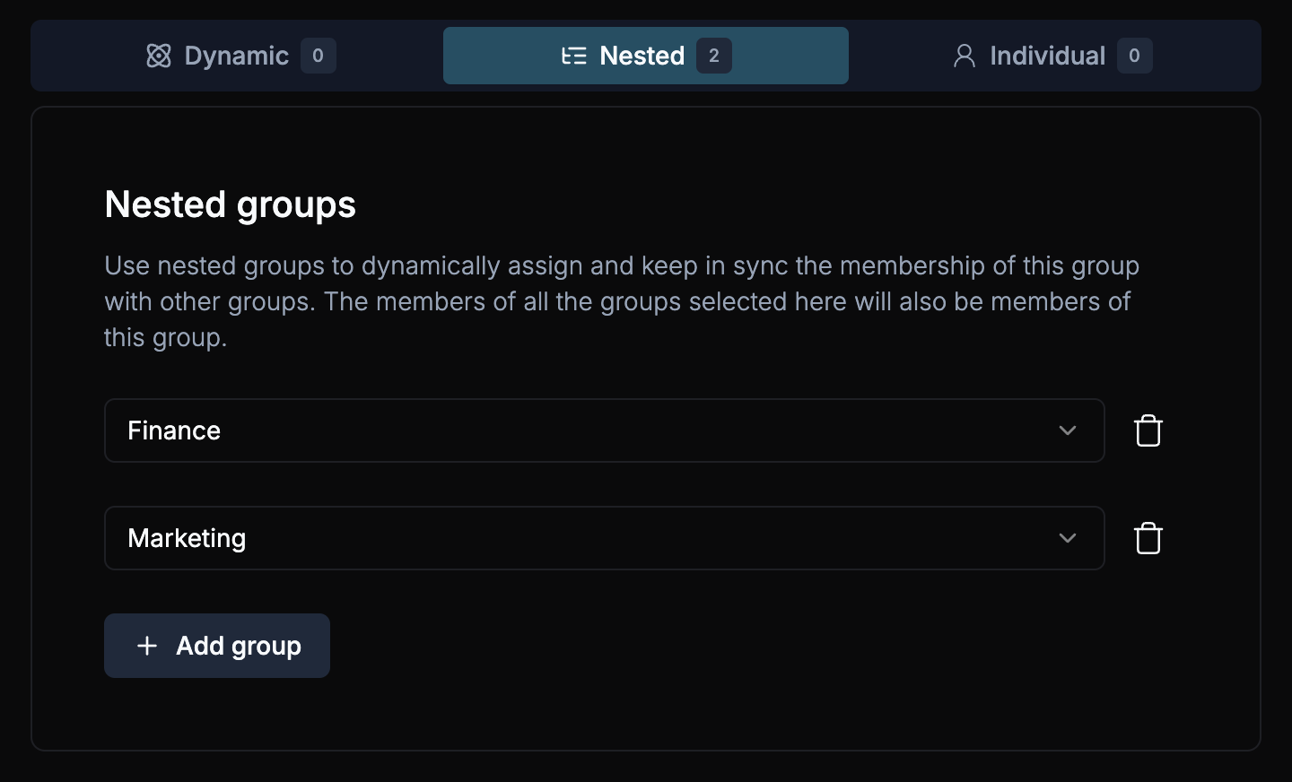 Group nested assignments