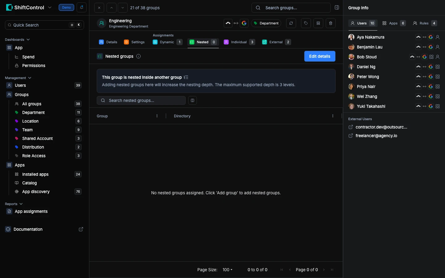 Group nested assignments