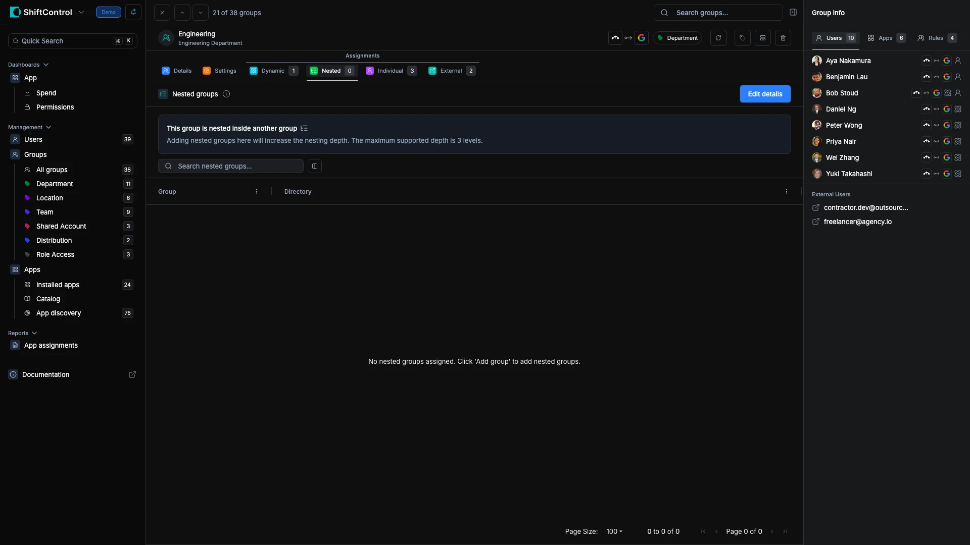 Group nested assignments warning