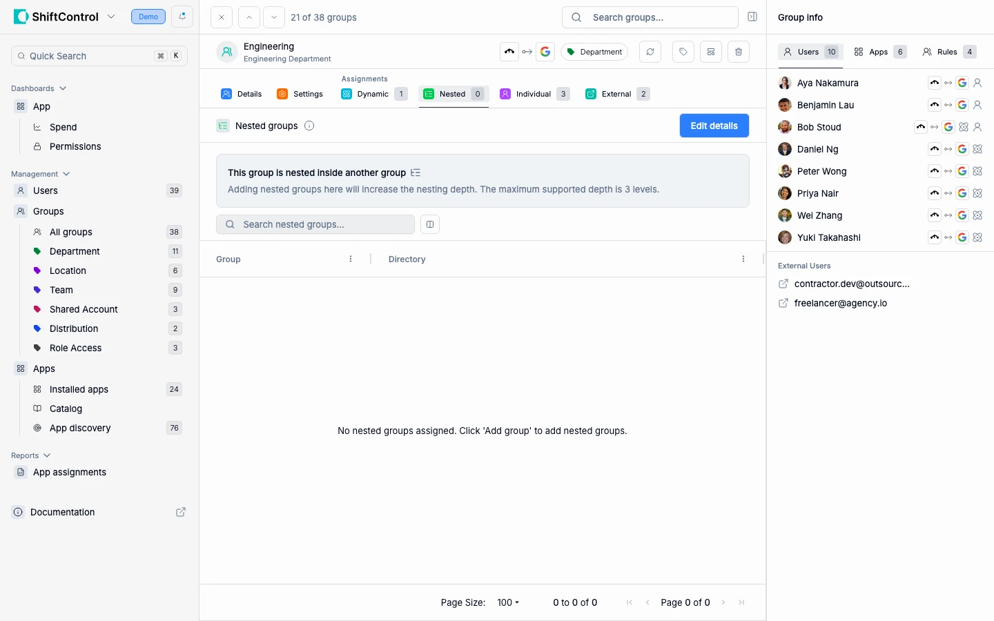 Group nested assignments