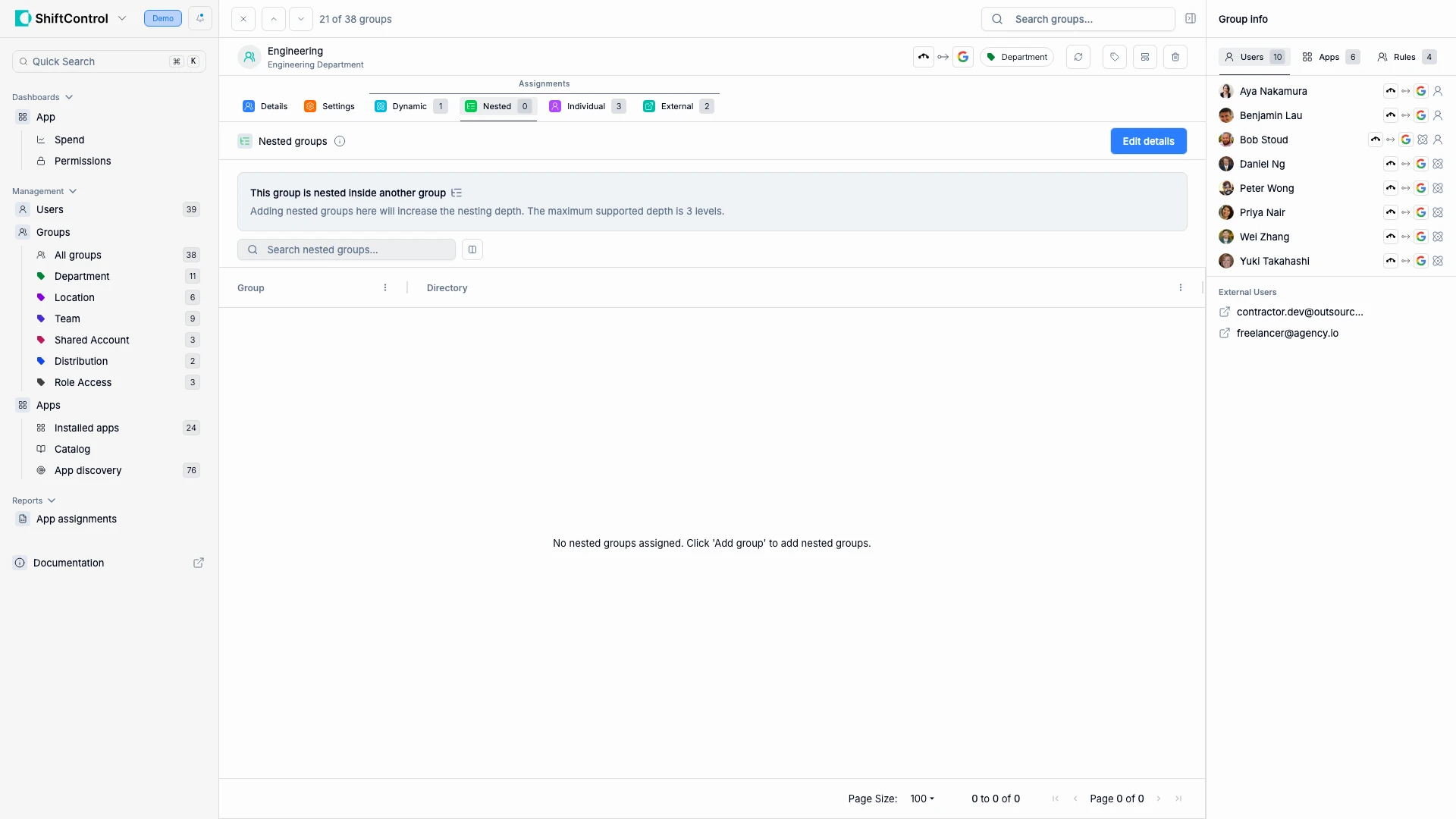 Group nested assignments warning