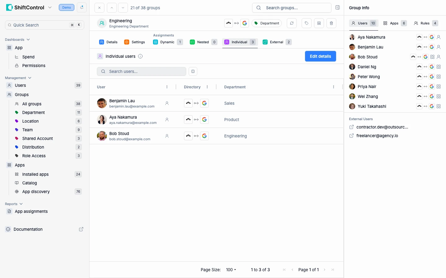Sidebar showing group members