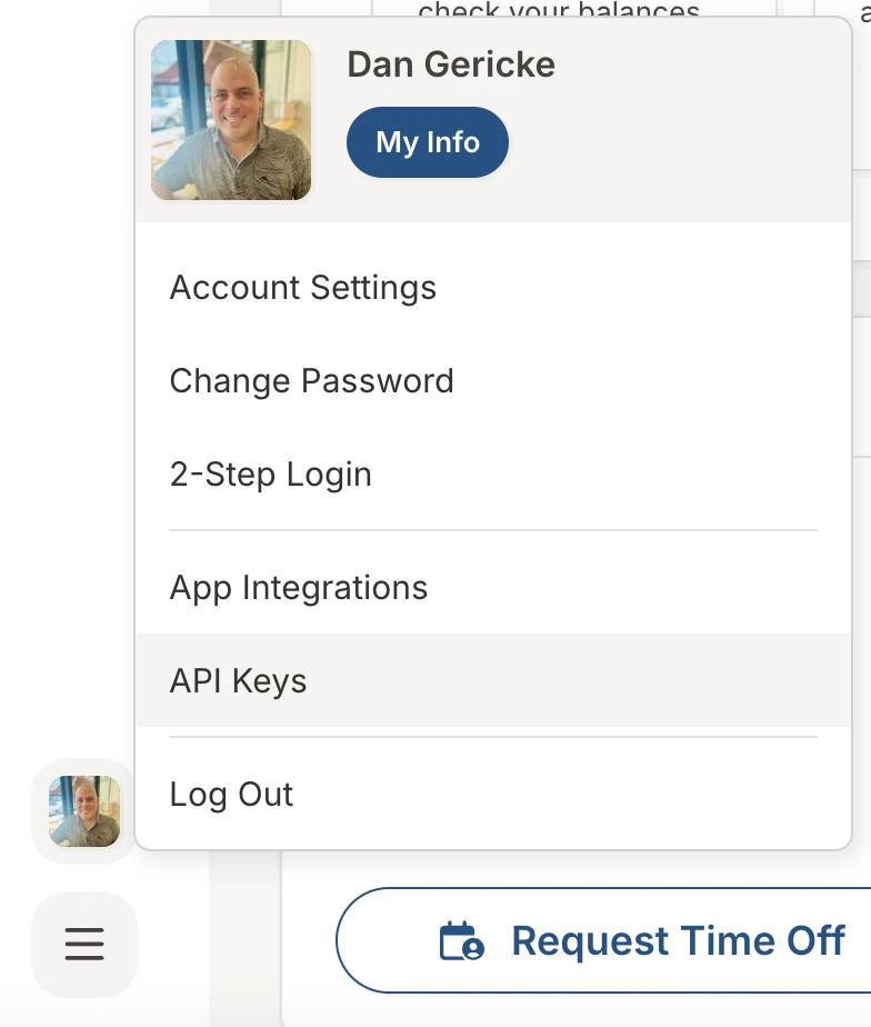 BambooHR Account Menu