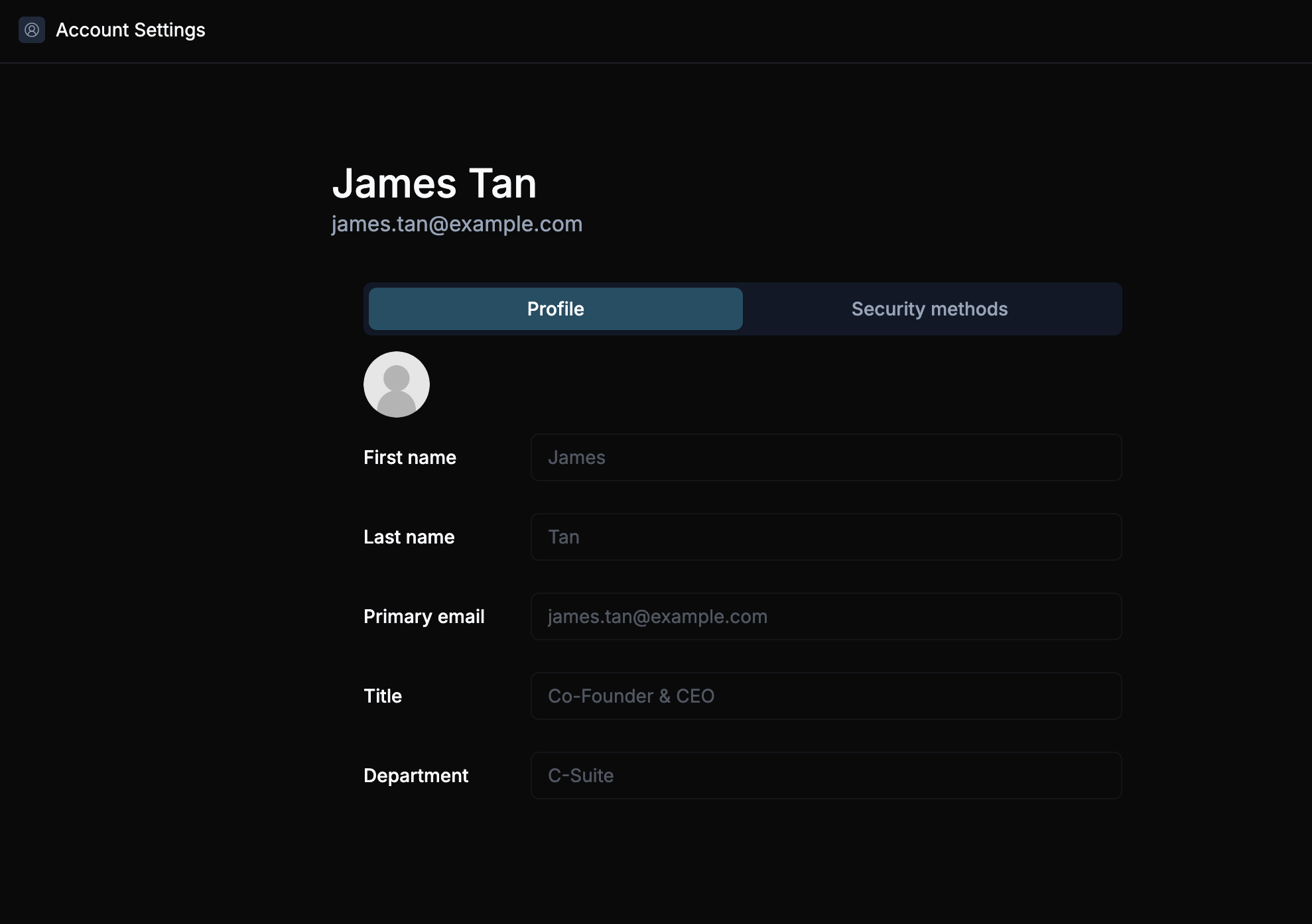 Account settings view